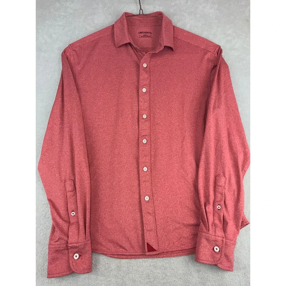 UNTUCKit Mens Perf Tee BD Terra Orange Heathered Stretch Button Down Shirt Small